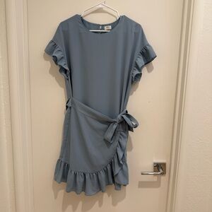 Aritzia Blue Ruffle Dress with Belt